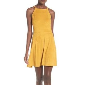 High Neck Faux Suede Skater Dress